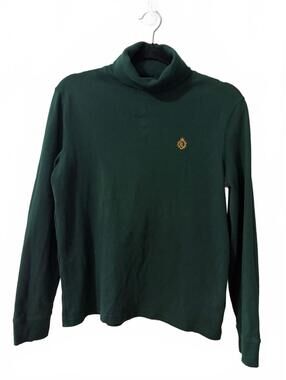 Vintage Lauren Ralph Lauren Top Womens M Green Turtleneck Pullover Crest Logo
